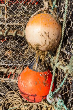 Plastik ıstakoz ağları ile şamandıralar