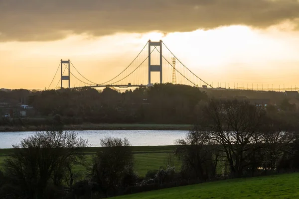 Morning Light Severn Crossing Suspension Bridge River Severn — Stock Photo, Image