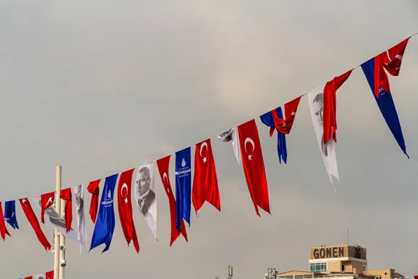 Estambul Turquía Bunting Republic Día Con Bandera Mustafa Kemal Ataturk — Foto de Stock