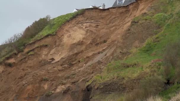 Vista Praia Das Falésias Acima Deslizamento Terra Nefyn Llyn Peninsula — Vídeo de Stock