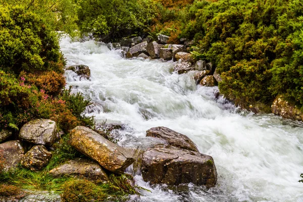 Raging Stream Storm North Wales River Afon Idwal Ogwen Cottage — Stock Photo, Image