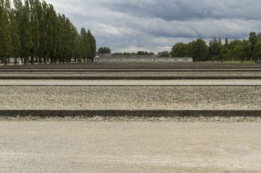 Dachau Concentration Camp. Sites of barrack buildings today. Dac clipart