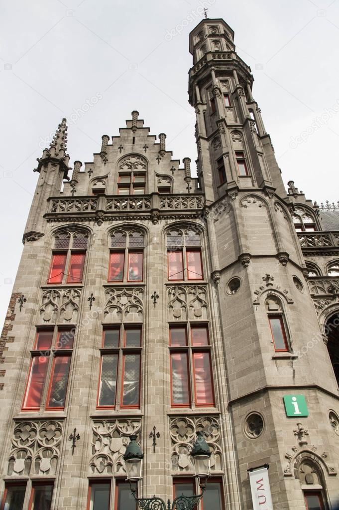 Detail of Provincial Palace, Bruges including tower.