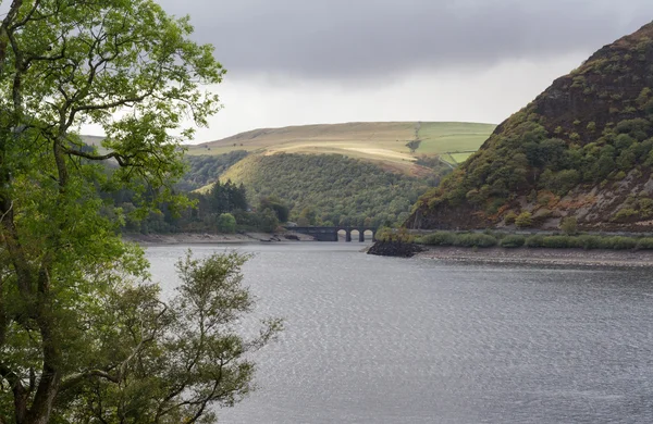 The garreg ddu reservoir, water hills and trees — Stock Photo, Image