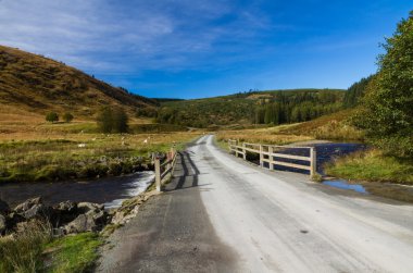 Dağ upland nehrin akışında Bridge ile izlemek.
