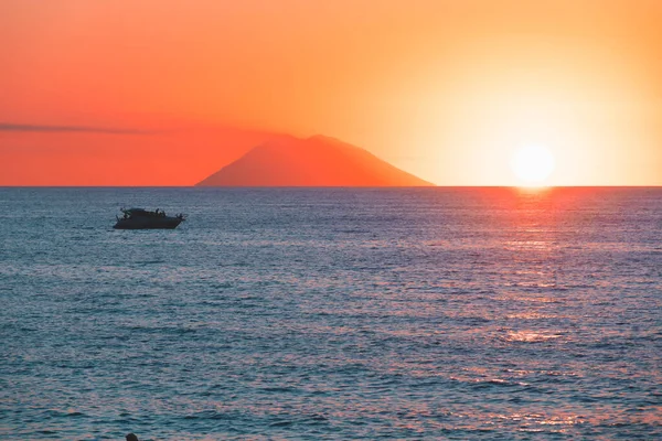 Stromoboli Volcano at sunset from Tropea