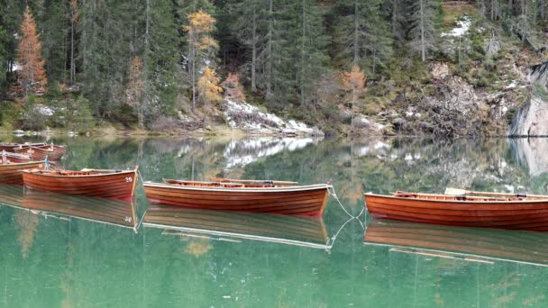 브레이시 호수에 있는 나무로 만든 노젓는 배가 가까이 있다 — 비디오
