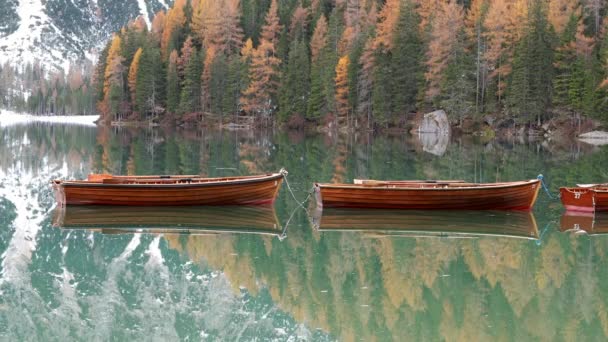 Beaux bateaux dans le lac alpin de Braies — Video