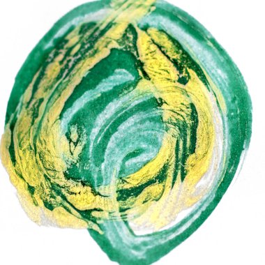 Yeşil ve sarı kıvrımlı dairesel ve dinamik şekilli canlı soyut sanat.