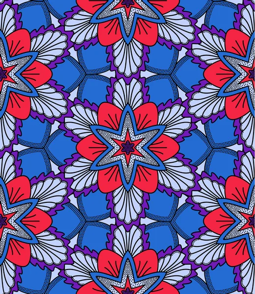 파란색과 빨간색 꽃 패턴 — 스톡 벡터