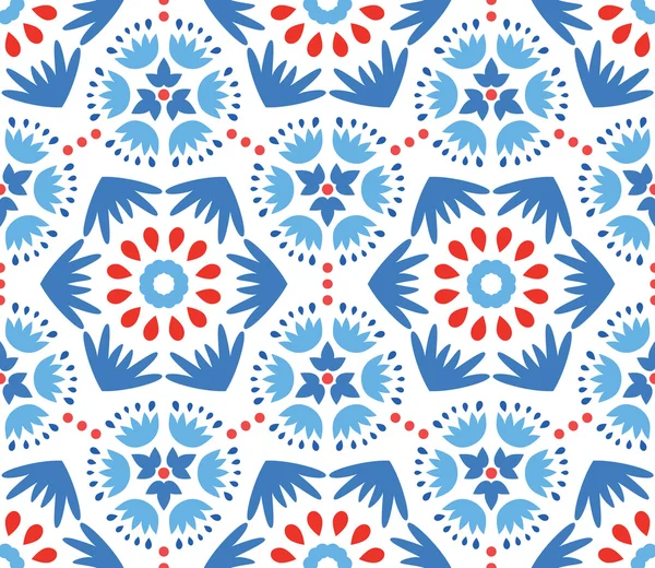 Catchy blauwe en rode bloemen patroon — Stockvector