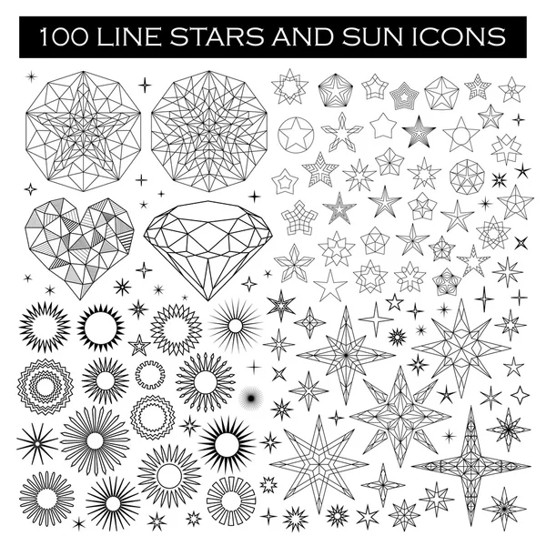 Big Bundle of Stars and Sun Icons — Stock Vector