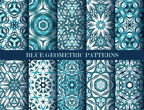 Blauwe geometrische patronen set — Stockvector