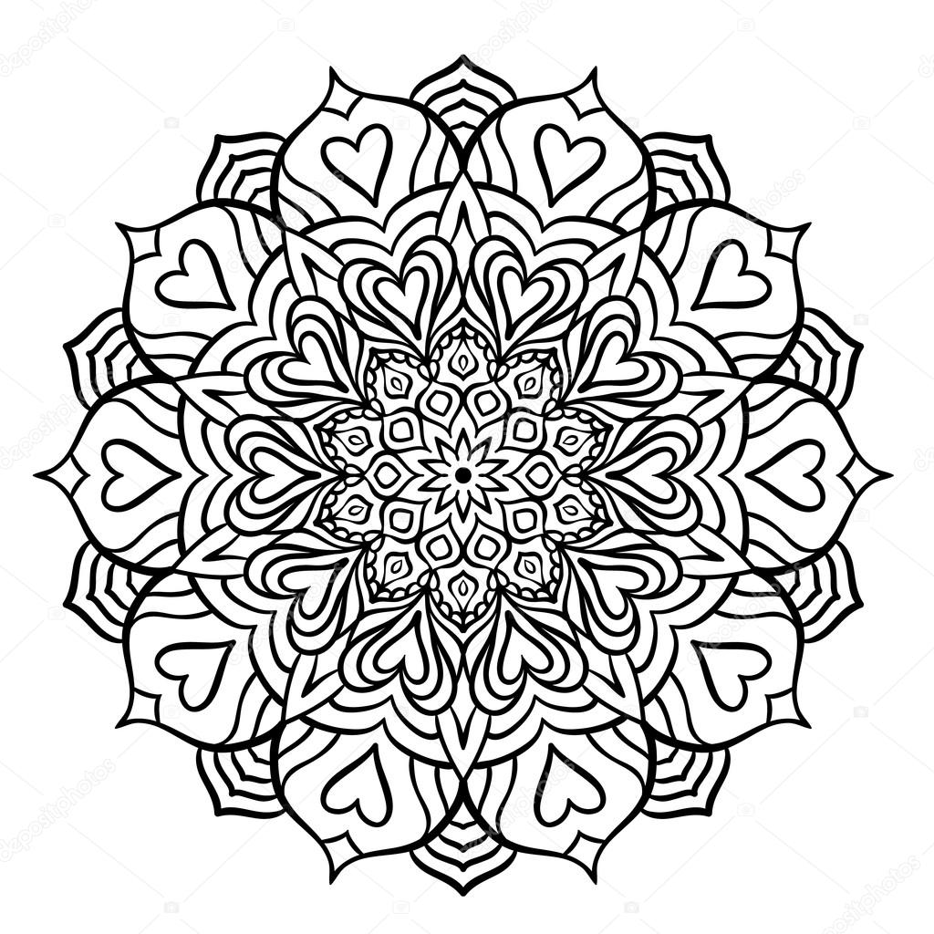 Zwarte Mandala met hart — Stockvector © amovitania #109255434
