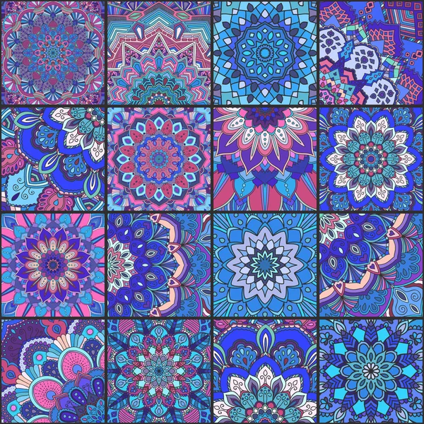 Blue Pink Boho Tile senza soluzione di continuità — Vettoriale Stock