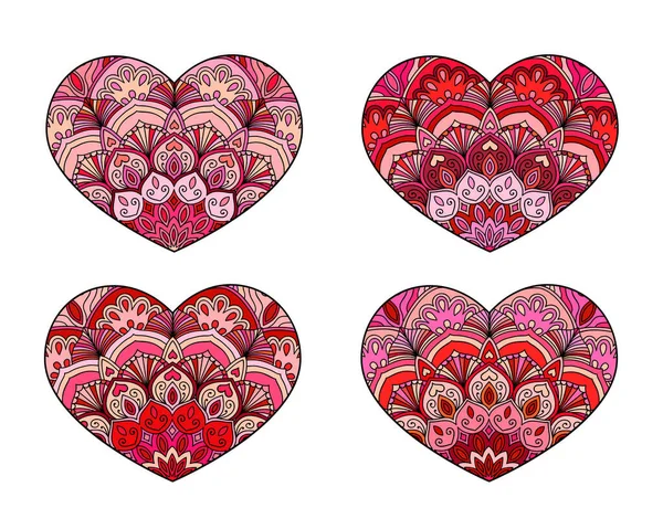 Vector Hearts klaar. Decoratieve mandala ornament. Ingewikkelde valentineverzameling — Stockvector