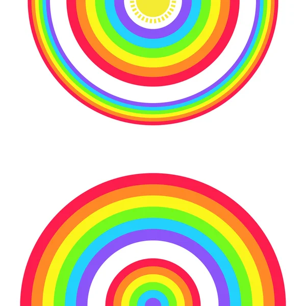 Cartão de saudação com um conjunto de arco-íris e o sol — Vetor de Stock