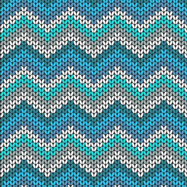 Modello geometrico lavorato a maglia nei colori blu, bianco e grigio — Vettoriale Stock