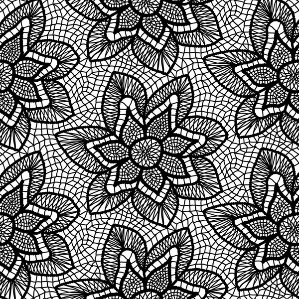 Modèle de dentelle tricotée noire avec des fleurs — Image vectorielle