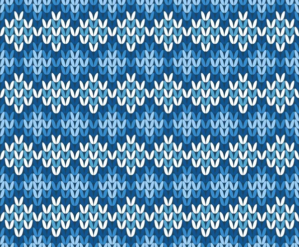 Blue and White Contrast Knitted Seamless Pattern from Abstract Geometric Rhombus Winter Ornament with Snowflakes on Dark Background — Stock Vector