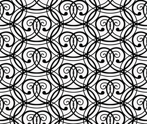 Élégant motif sans couture forgé noir bouclé sur fond blanc — Image vectorielle