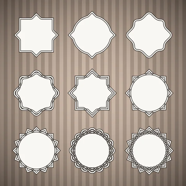 Set of Black Thin Line Vintage Frames with White Backing on Grey Striped Retro Background Saved as Seamless Pattern in Swatches Panel — Stock Vector
