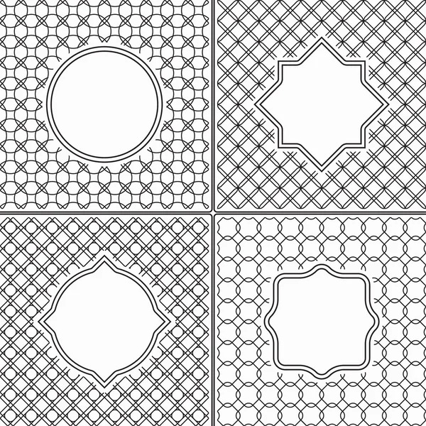 黒と白の抽象的な幾何学的なレトロな背景のスウォッチ パネルでシームレスなパターンとして保存に細い線のビンテージ フレームの設定します。 — ストックベクタ