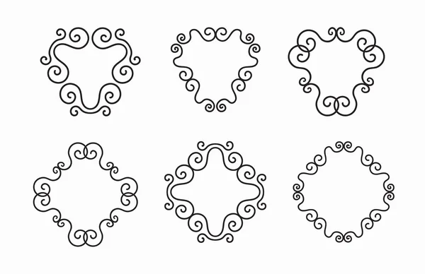 Conjunto de Elegante Vector Preto Twirl Calligraphic Line Frames em Fundo Branco —  Vetores de Stock