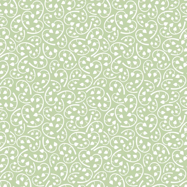 Vintage detaillierte florale nahtlose Muster Hintergrund aus weißen Blättern und Zweigen auf Schierlingsgrün Hintergrund, Boho-Stil, in Swatch Panel vorhanden — Stockvektor