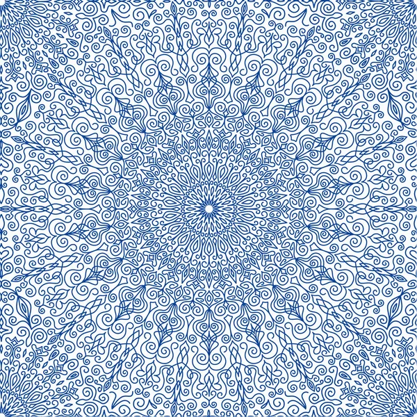 ネイビー ブルーの花曼荼羅のシームレス パターン — ストックベクタ