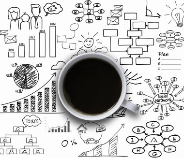 kahve fincanı ile grafik ve diyagram, başarılı iş