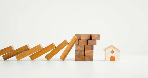 Home Protection Insurance Concept Wooden Home Model Wooden Blocks — Stock Photo, Image