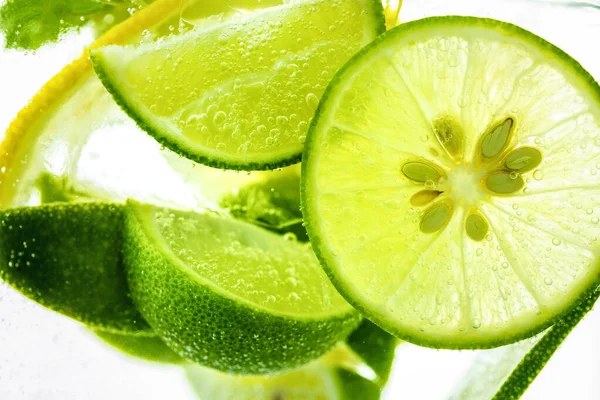 Gota Limón Línea Agua Con Gas Gaseosa Refresco Jugo — Foto de Stock