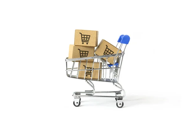 ショッピングカートのシンボル付きオンラインショッピングコンセプト — ストック写真