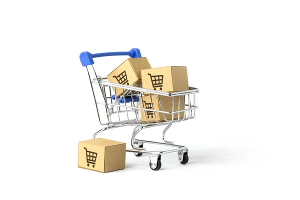 Online Vásárlási Koncepció Bevásárlókosár Szimbólummal — Stock Fotó