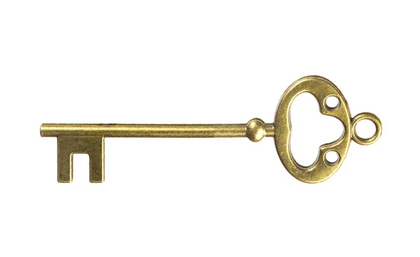 Izolowane Vintage Stary Złoty Brązowy Klucz — Zdjęcie stockowe