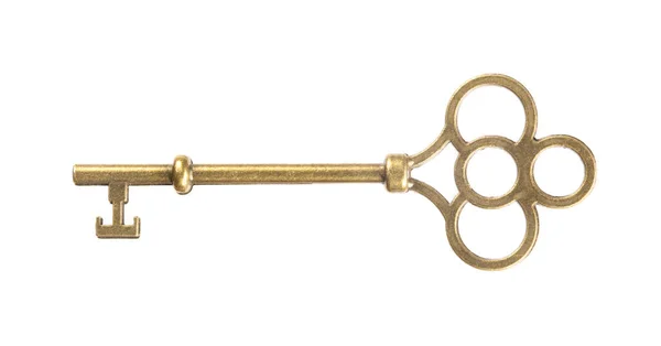 Izolowane Vintage Stary Złoty Brązowy Klucz Udana Koncepcja — Zdjęcie stockowe