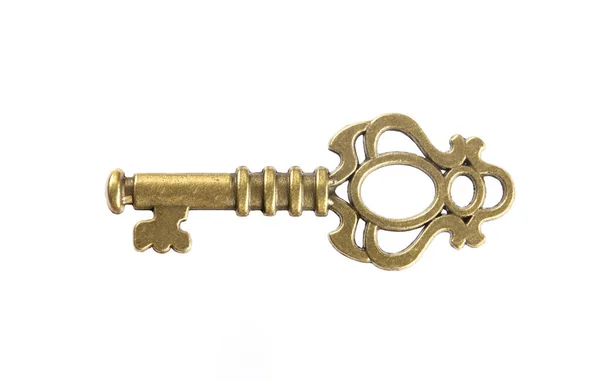 孤立的老式金铜钥匙 成功的概念 — 图库照片