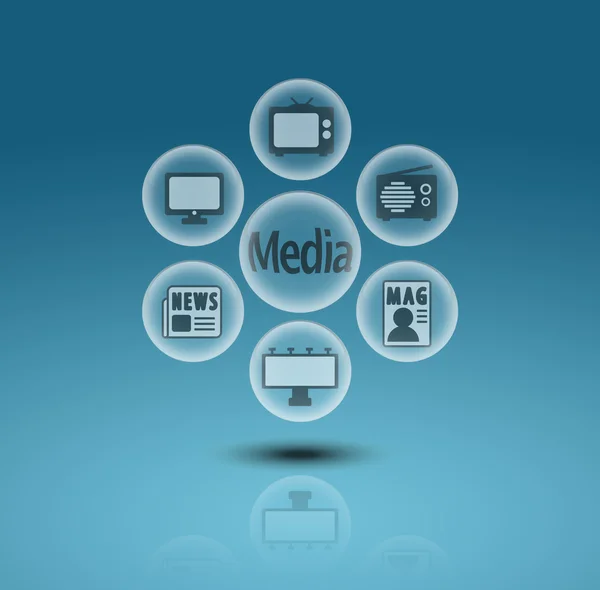 Media communication icons in crystal ball — Stock Photo, Image