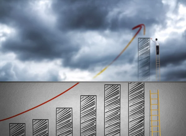 Businessman climbing ladder drawing growth chart on cloud — Stock Photo, Image