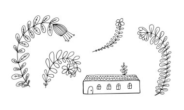 Çiçeklerle çevrili küçük bir ev.