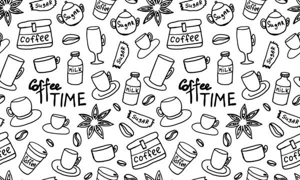 Doodle café patrón sin costuras — Vector de stock