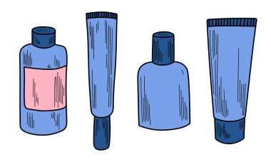 Güzellik aksesuarları ve cilt bakım ürünlerinin vektör çizimi