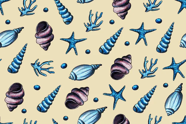 Hand drawn watercolor seamless pattern with ocean creatures — Stock Photo, Image