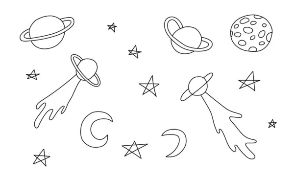 Objetos astronómicos o celestes. Cuerpos celestiales en el espacio. — Vector de stock