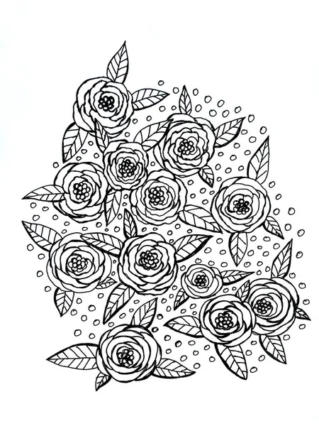 Tinta desenhada à mão ilustração da coleção de flores — Fotografia de Stock