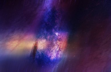 Soyut koyu mavi arkaplan ve ışık ışınları, gece yıldızlı gökyüzü