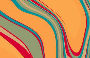 Dalgalı turuncu kurdeleler içeren canlı ve soyut bir kompozisyon. Deniz mavisi, kırmızı ve bej aksanlı. Dinamik eğriler, arka plan, markalaşma ve yaratıcı projeler için uygun hareket, enerji ve modern tarzı iletir..