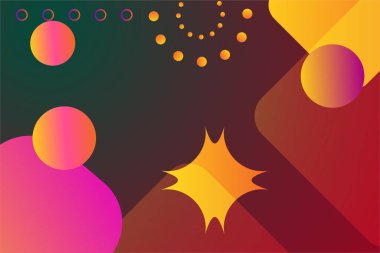 Yaratıcı tasarım için mükemmel bir modern vektör bileşimi içinde düzenlenmiş dinamik renkli geometrik şekillere sahip enerjik soyut bir arkaplan.