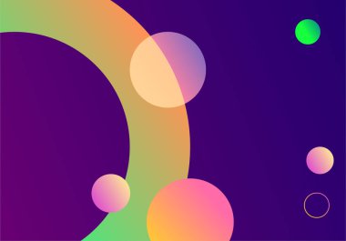 Modern gradyan soyut renkli geometrik ve çeşitli daire şekilleri yaratıcı tasarım için arka planı kapsar